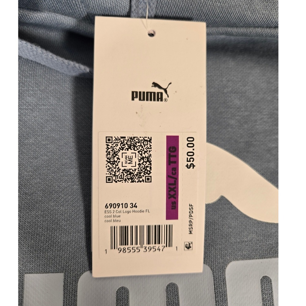 Puma Essentials 2 Color Logo Hoodie Cool Blue Fleece Pullover 690910 34 XXL - Picture 6 of 14